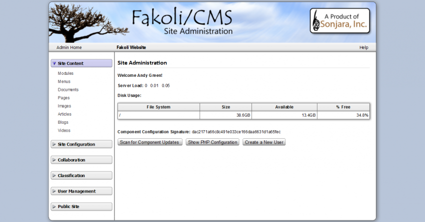 Site Admin home page